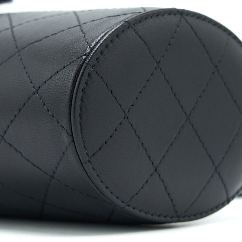 Chanel Round Vanity Case With Chain Lambskin Black LGHW