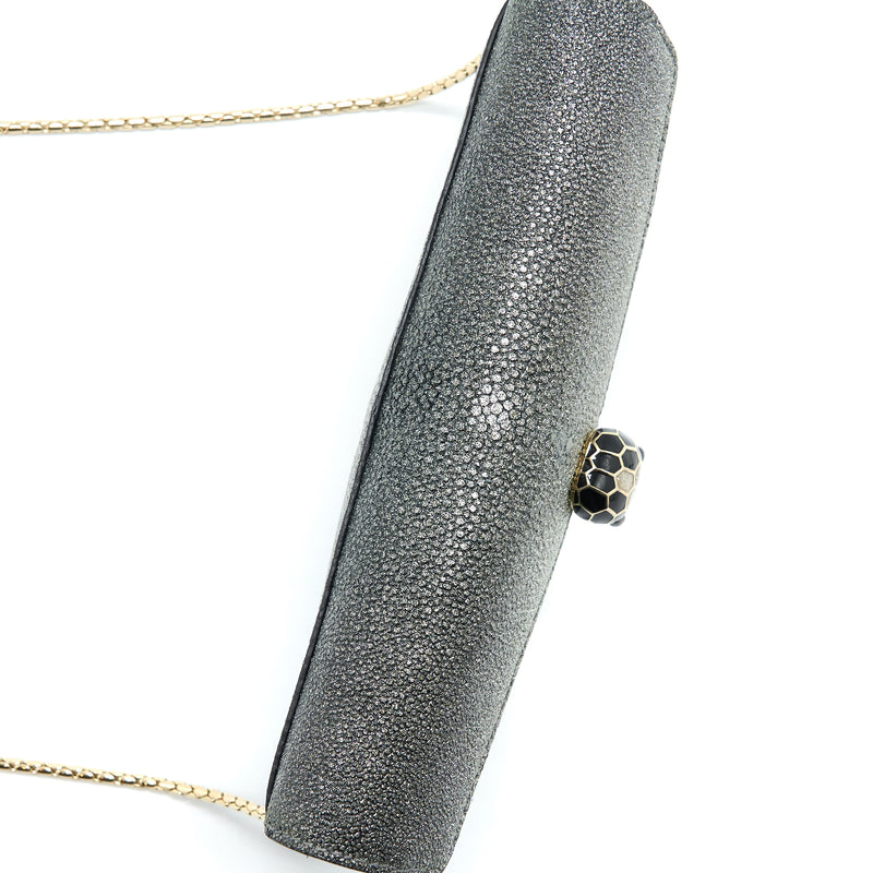Bvlgari Serpenti Forever Clutch With Chain Stingray Leather Grey LGHW