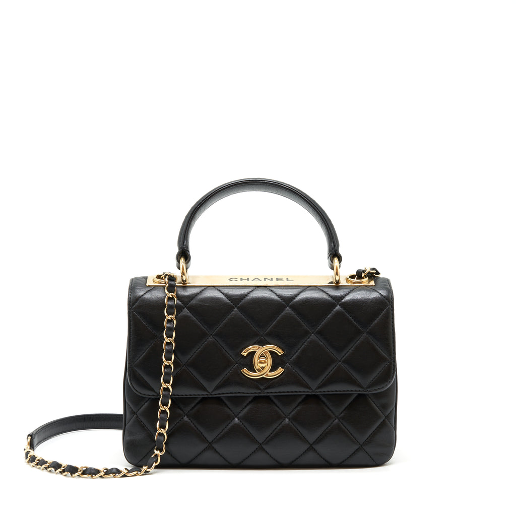 Chanel Small Trendy CC Flap Bag With Top Handle Lambskin Black LGHW