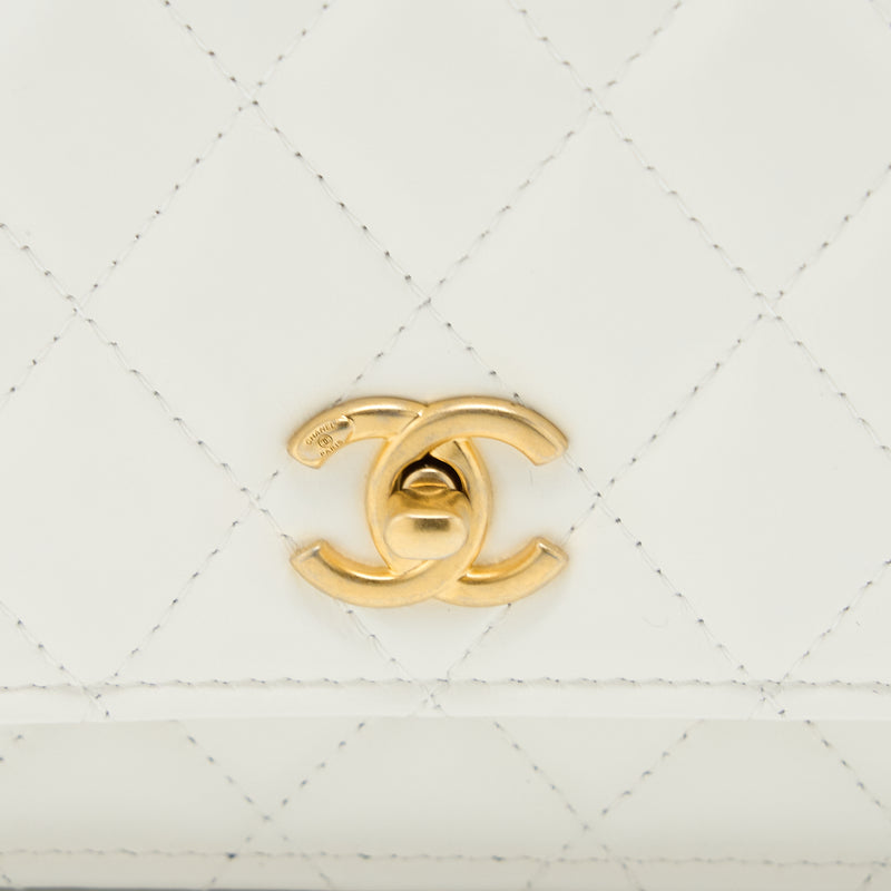 Chanel 23P Top Handle Wallet on Chain Calfskin White/Multicolour Brushed GHW (Microchip)