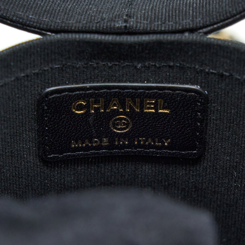 Chanel Round Vanity Case With Chain Lambskin Black LGHW