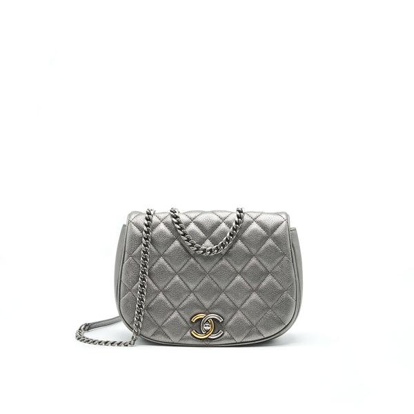 Chanel CC Logo Quilted Calfskin Flap Bag In Metallic Dark Grey