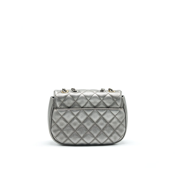 Chanel CC Logo Quilted Calfskin Flap Bag In Metallic Dark Grey