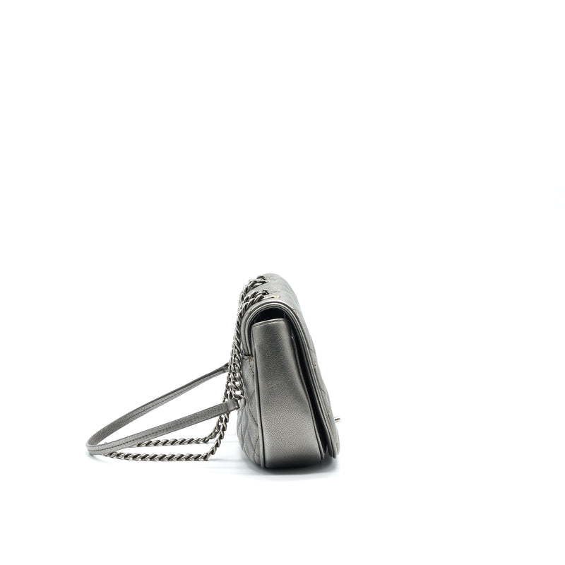 Chanel CC Logo Quilted Calfskin Flap Bag In Metallic Dark Grey