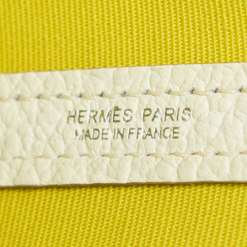 Hermes Garden File 28 Strap Bag Lime/Blanc/Lime SHW Stamp Y