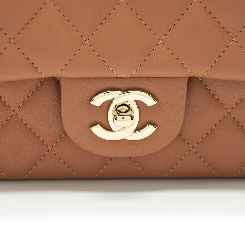 Chanel Mini Rectangular Flap Bag Lambskin Caramel LGHW