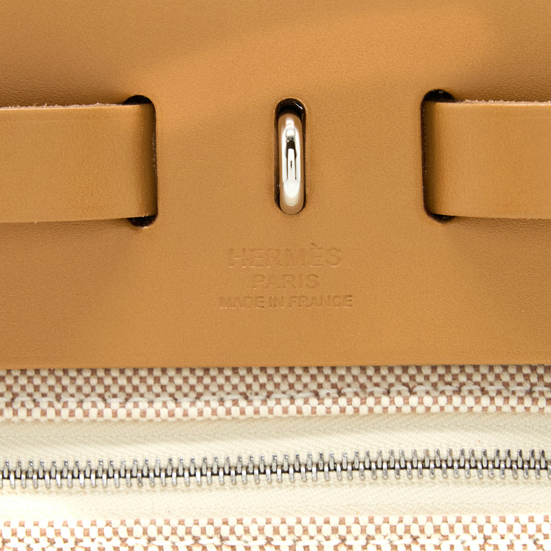 Hermes Herbag Zip 31 Toile H En Relief Brides Sable/ Ecru Beige/ Nat Sable STAMP Z