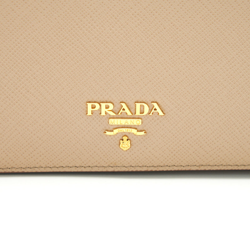 Prada Giada Saffiano Leather Wallet on Chain Beige