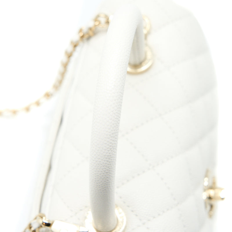 Chanel Small Coco Handle Caviar White LGHW (Microchip)