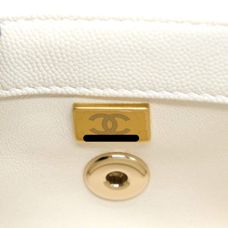 Chanel Small Coco Handle Caviar White LGHW (Microchip)