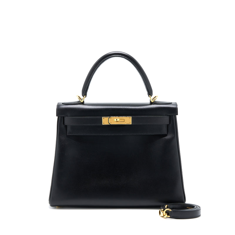 Hermes Vintage Kelly 28 Box Black GHW Stamp Square F