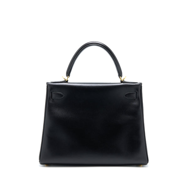 Hermes Vintage Kelly 28 Box Black GHW Stamp Square F