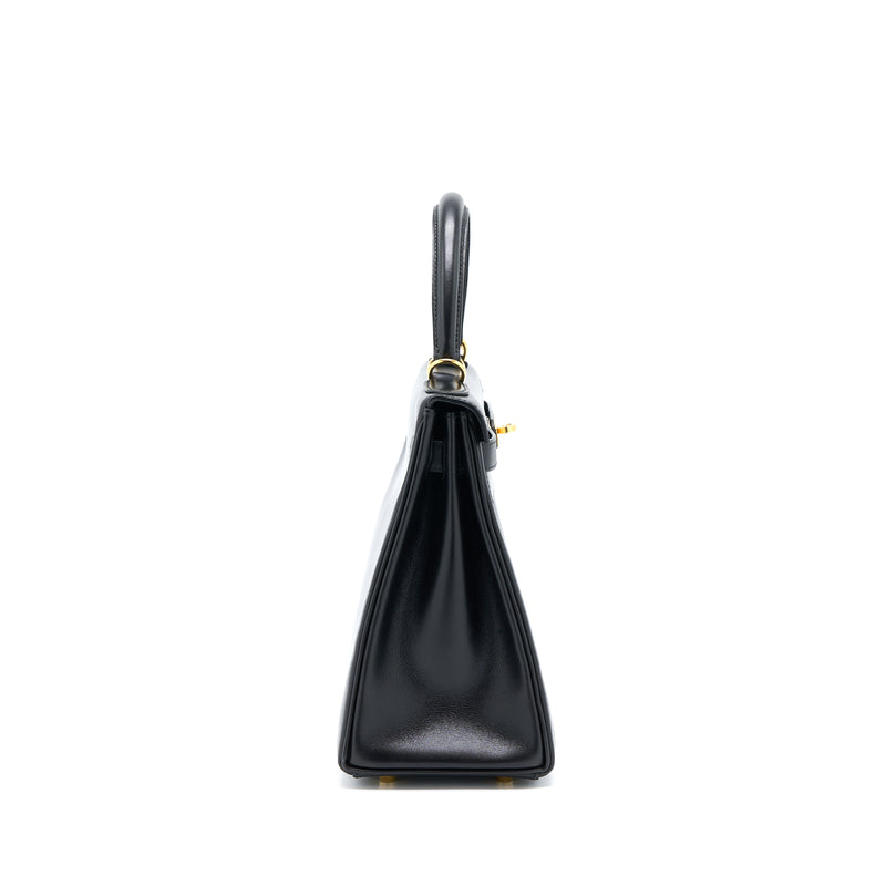 Hermes Vintage Kelly 28 Box Black GHW Stamp Square F