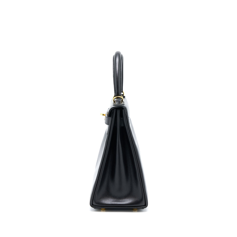 Hermes Vintage Kelly 28 Box Black GHW Stamp Square F