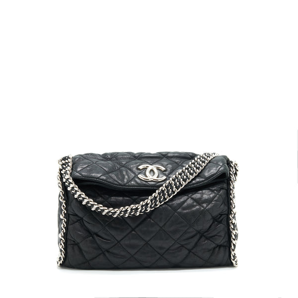 Chanel quilted leather with Chain Shoulder Bag Black SHW