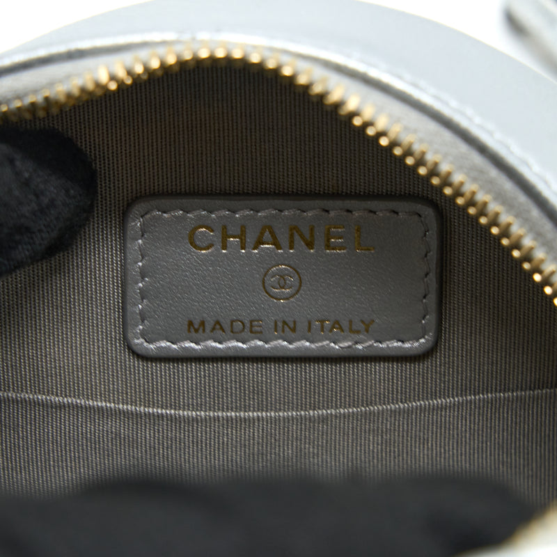 Chanel 19 Round Clutch With Chain Goatskin Silver Multicolour hardware