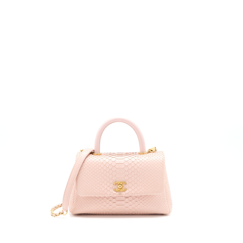 Chanel Baby Pink Python Coco Top Handle Flap Bag Brushed Gold