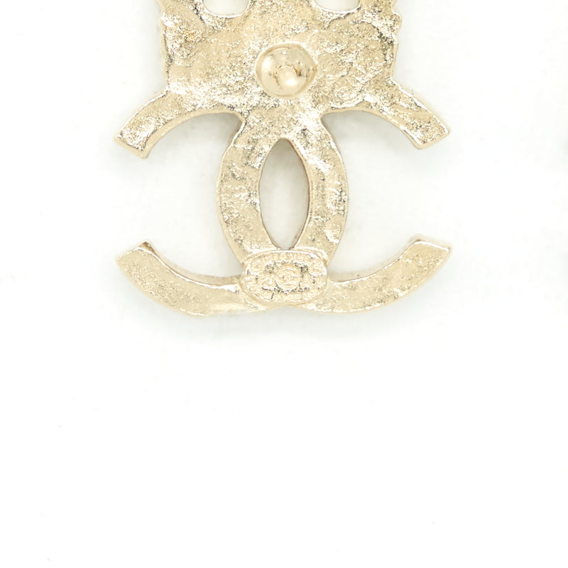 Chanel Crown CC Logo Earrings Gold Tone