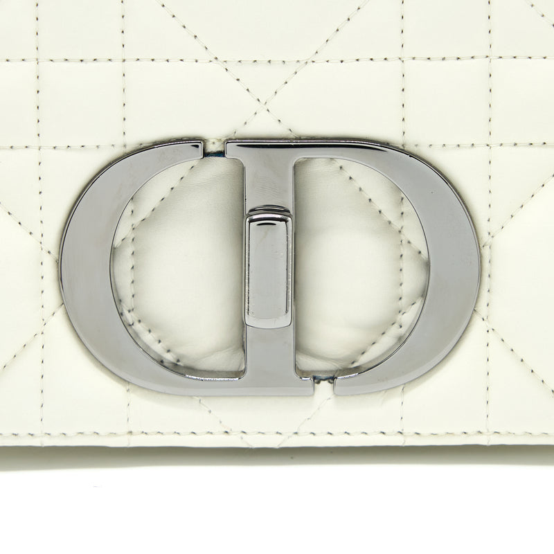 Dior Small Dior Caro Bag Latte Quilted Macrocannage Calfskin White Black Hardware