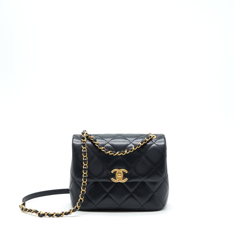 Chanel 22P New Square Flap Bag Caviar Black Brushed GHW