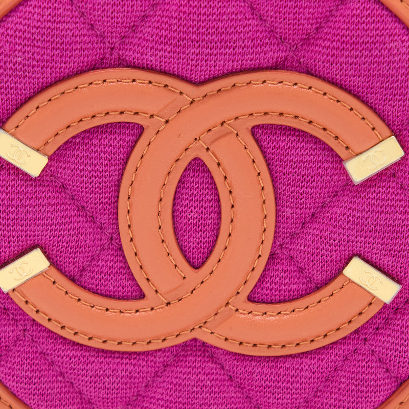 Chanel Round Clutch with Chain Fabric Multicolour GHW