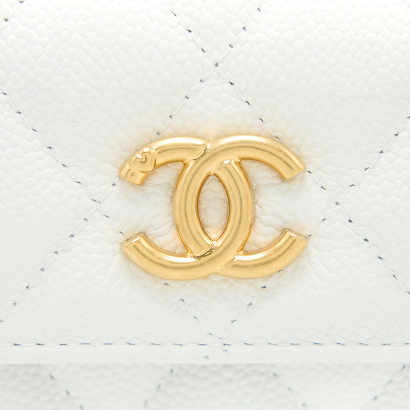 Chanel 23C Coco Love Mini Flap Bag with Chain Caviar White Brushed GHW (Microchip)