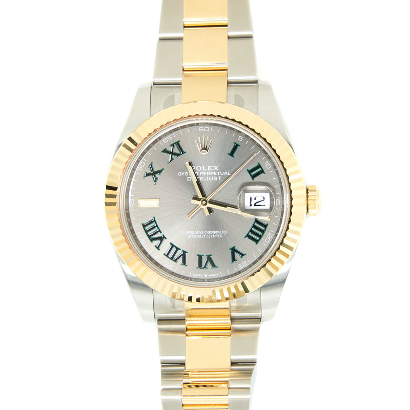 Rolex Perpetual Datejust 41mm In Oystersteel And Yellow Gold Features Slate Dial