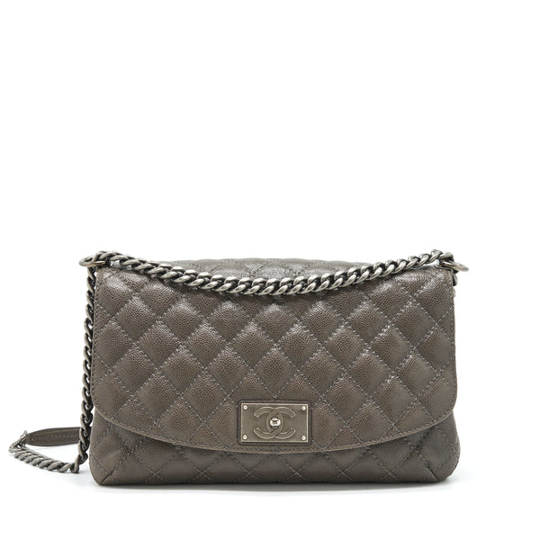 Chanel Flap Bag Caviar Dark Grey Ruthenium Sliver Hardware