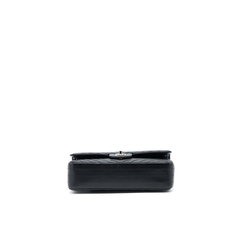 Chanel Medium Classic Double Flap Bag Chevron Caviar Black SHW