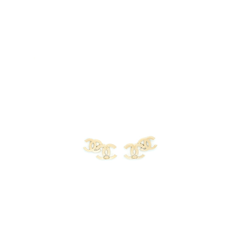 Chanel Double CC Logo Crystal Earrings Black and White Light Gold Tone
