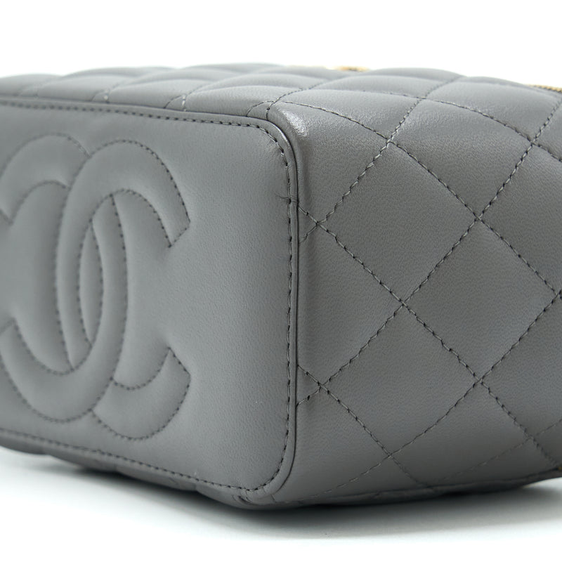 Chanel 22A Top Handle Long Vanity With Chain Lambskin Grey LGHW