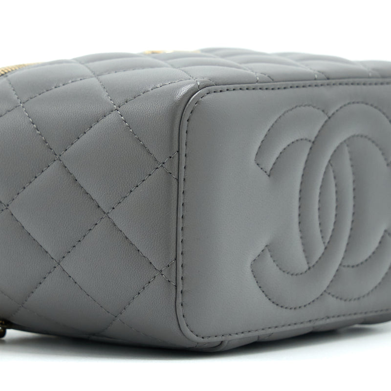 Chanel 22A Top Handle Long Vanity With Chain Lambskin Grey LGHW