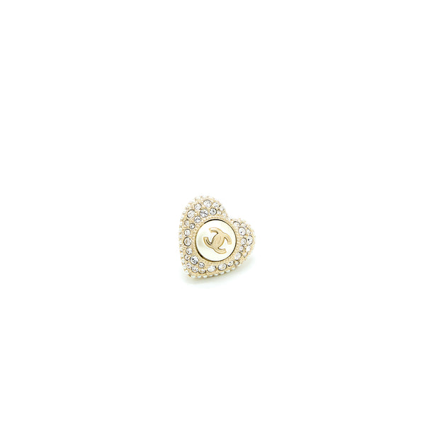 Chanel CC Logo Heart Earrings Crystal/Pearl Light Gold Tone