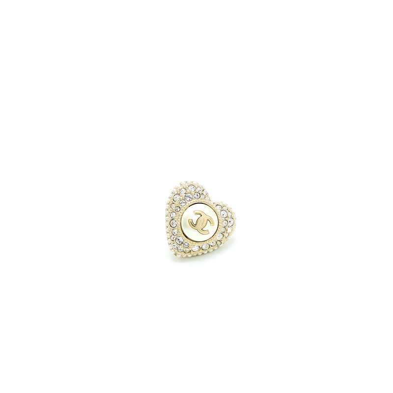 Chanel Heart With CC Logo Crystal Earrings Light Gold Tone