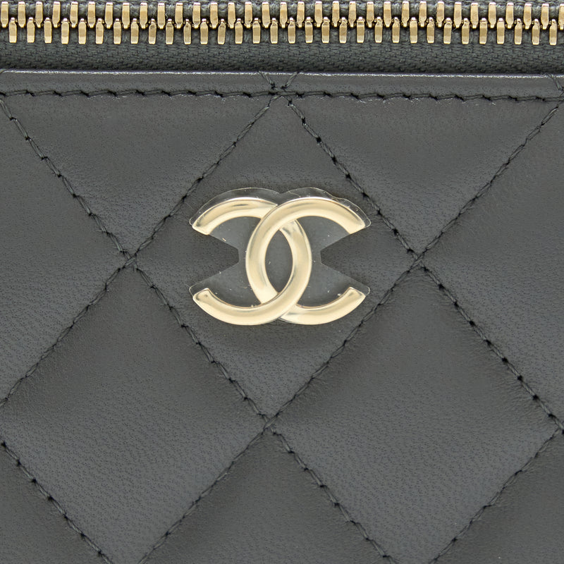 Chanel 22A Top Handle Long Vanity With Chain Lambskin Grey LGHW
