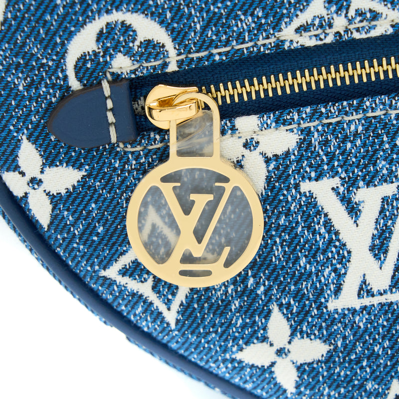 Louis Vuitton half moon loop baguette handbag denim blue