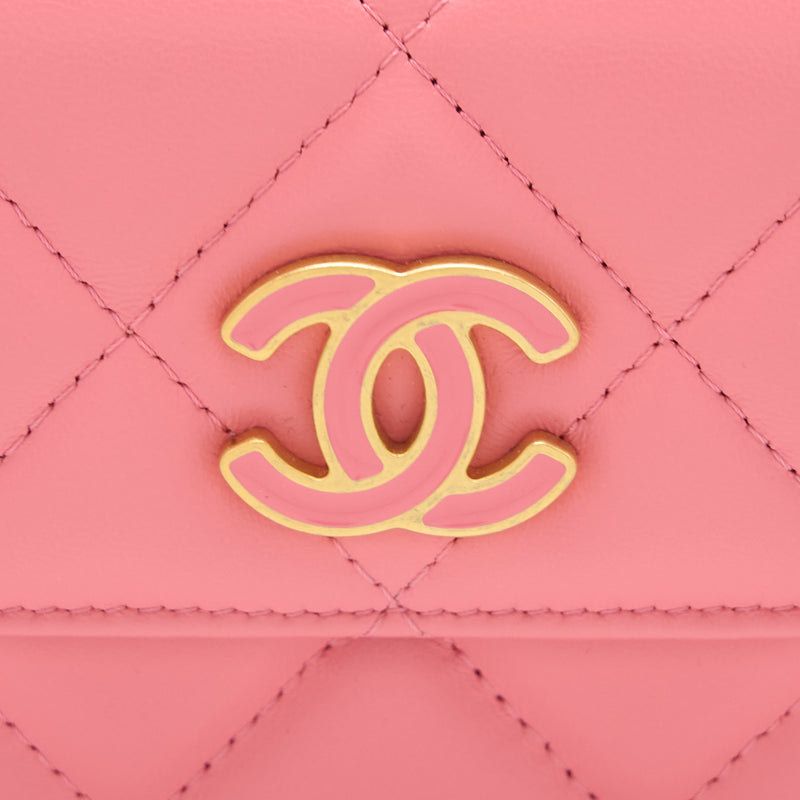 Chanel Mini Flap Waist Bag Enamel Logo Lambskin Pink GHW