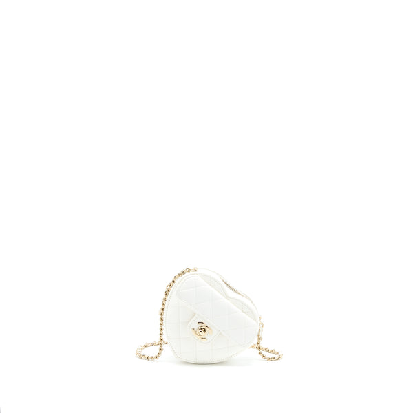 Chanel Small Heart Bag Lambskin White LGHW