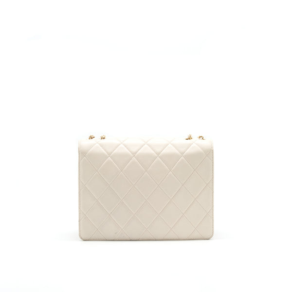 CHANEL CC Logo Flap Bag With Chain Quilted Lambskin Ivory White