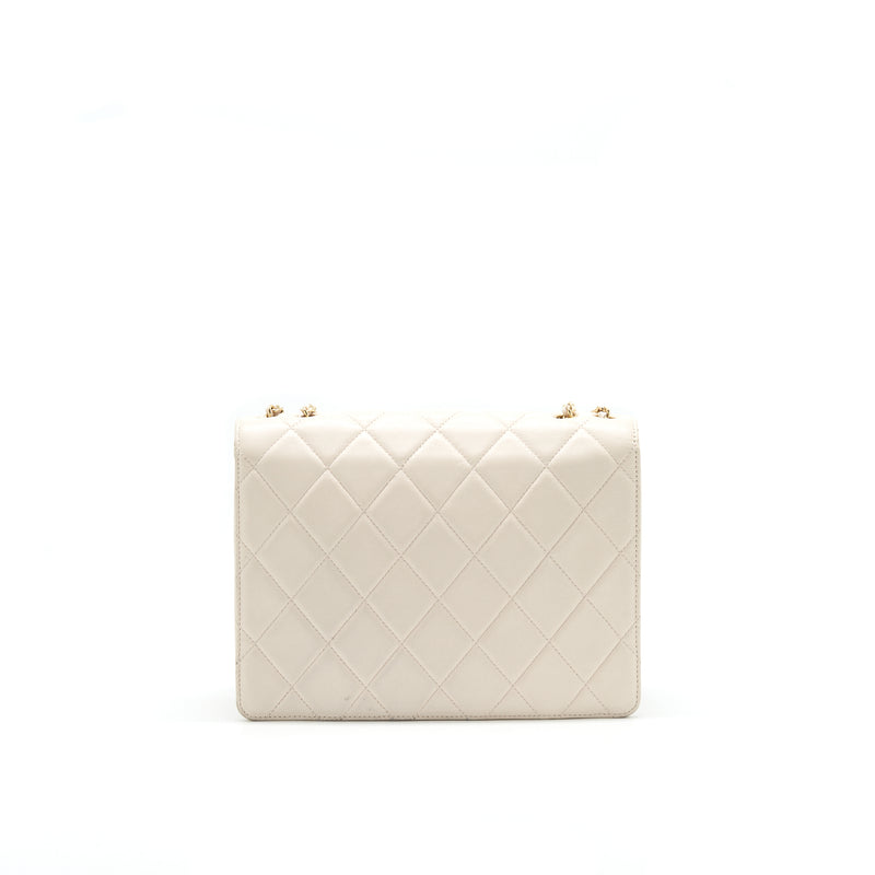 CHANEL CC Logo Flap Bag With Chain Quilted Lambskin Ivory White