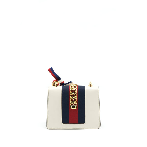 GUCCI SYLVIE MINI LEATHER CHAIN BAG IN WHITE GHW