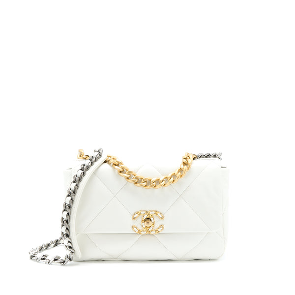 Chanel Small 19 Bag Goatskin White Multicolour Hardware
