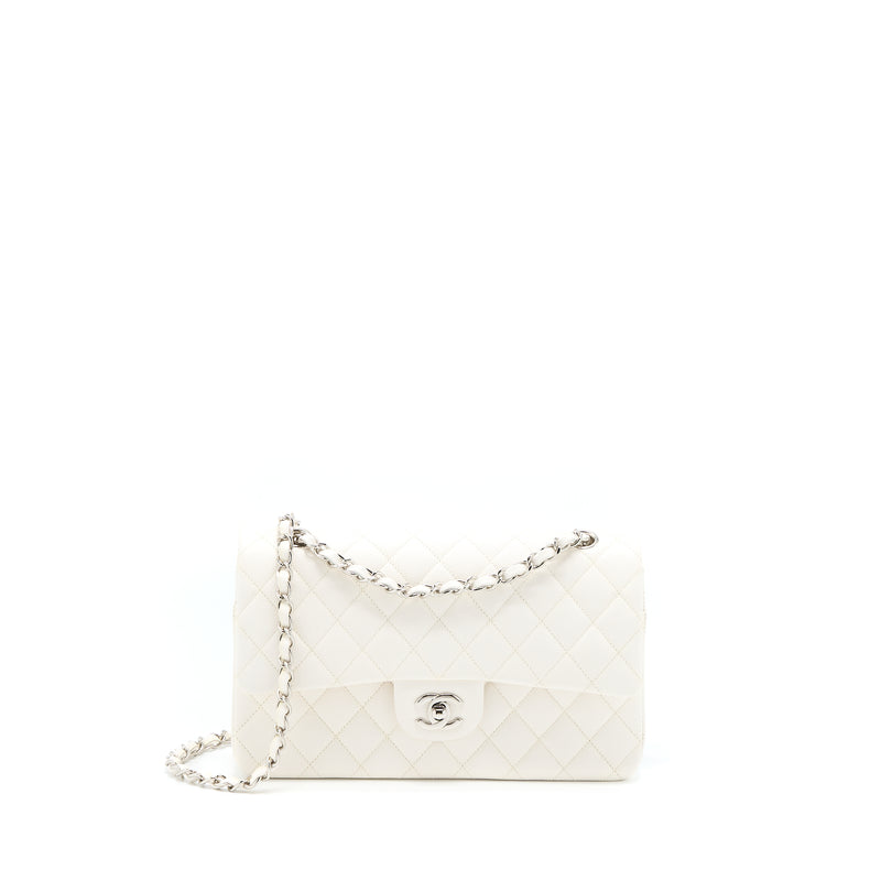 Chanel Medium Classic Double Flap Bag Caviar White SHW (Microchip)