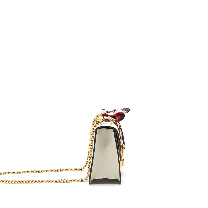 GUCCI SYLVIE MINI LEATHER CHAIN BAG IN WHITE GHW