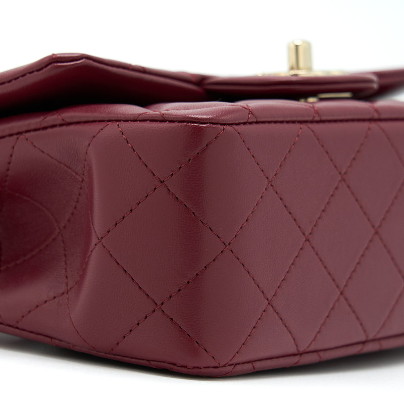 Chanel 22A Top Handle Mini Rectangular Flap Bag Lambskin Burgundy LGHW