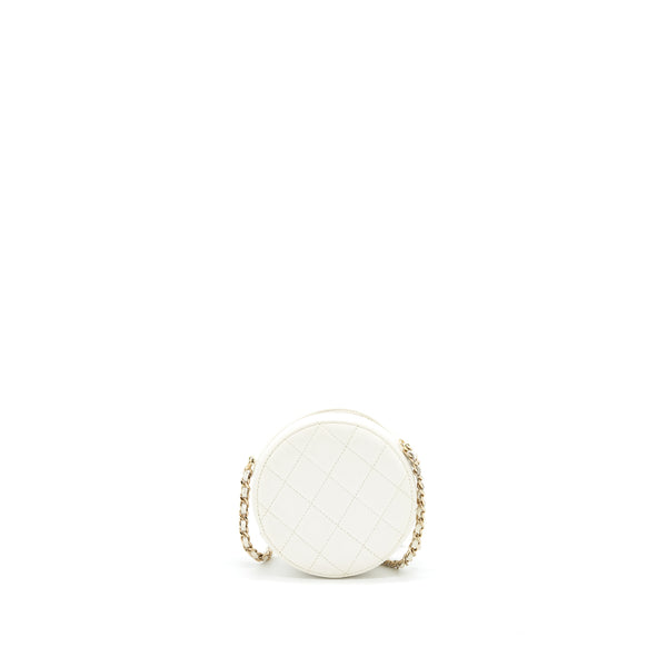 Chanel mini round Bag with Chain Caviar White LGHW