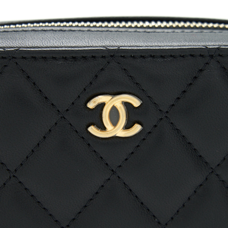 Chanel 22C Pearl Crush Mini Camera Case With Chain Black Lambskin GHW