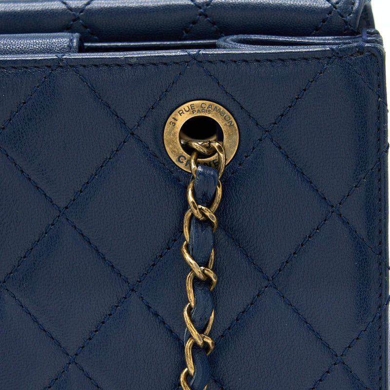 Chanel Quilted Shoulder Bag Goatskin Blue Ruthenium GHW