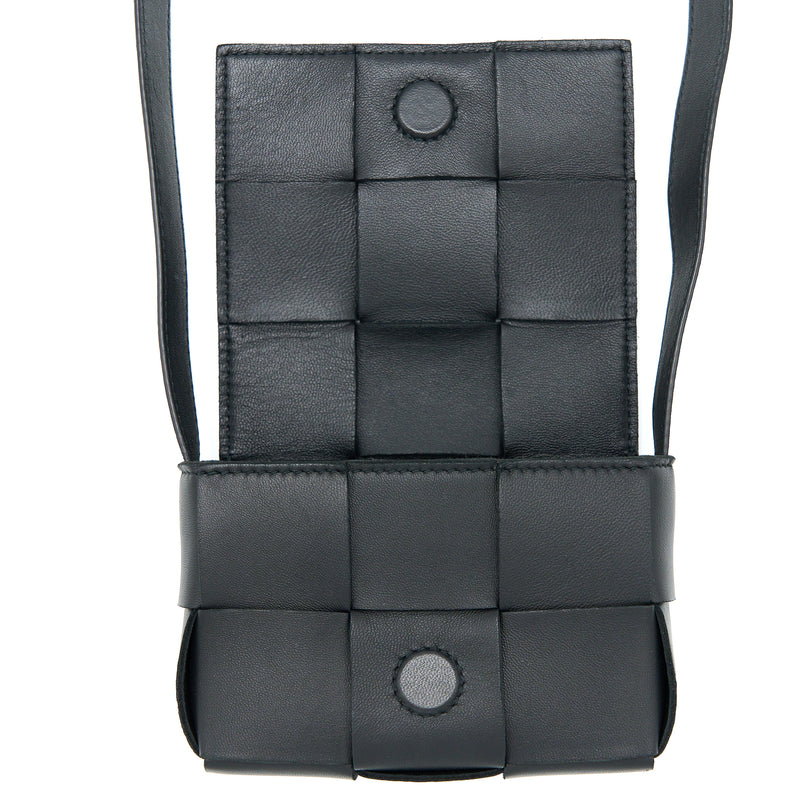 Bottega Veneta Mini Cassette Intrecciato Crossbody Bag Black LGHW