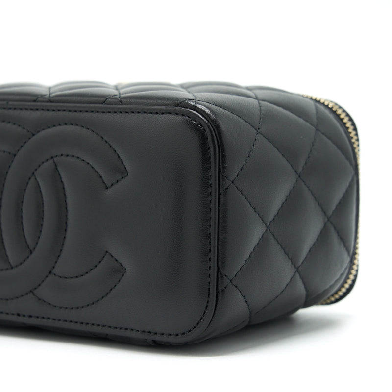 Chanel 22A Top Handle Long Vanity With Chain Lambskin Black LGHW